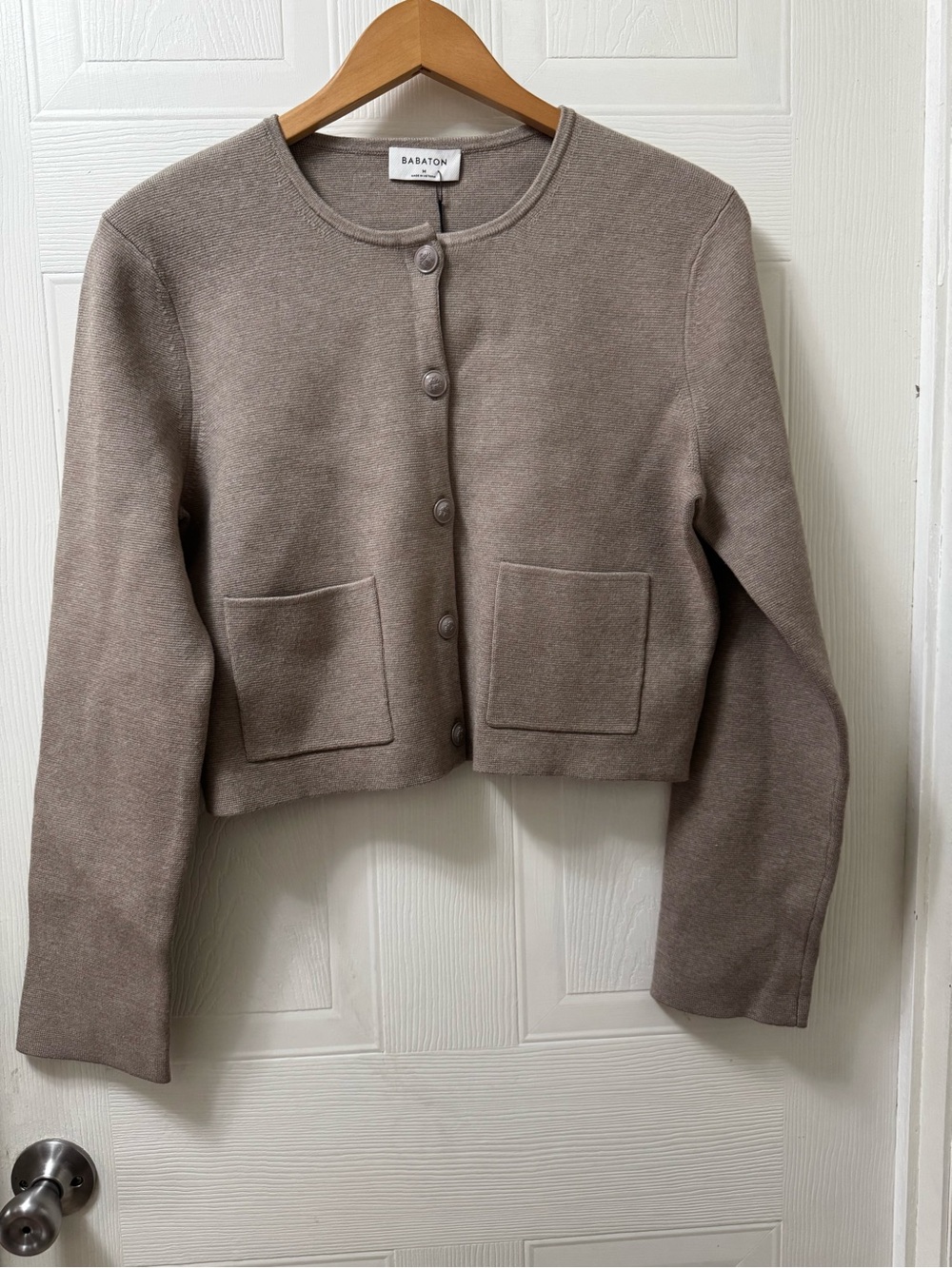 Babaton Taupe Cropped Button Cardigan